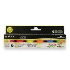 Tinta Acrilica Color 10ml c/6 cores Neon ...