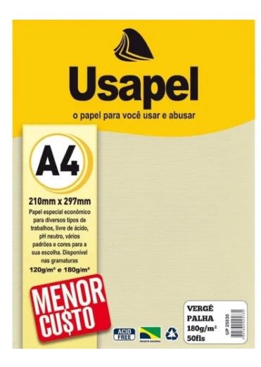 Papel Verge A4 180g 50Fls Ref.25030 Palha