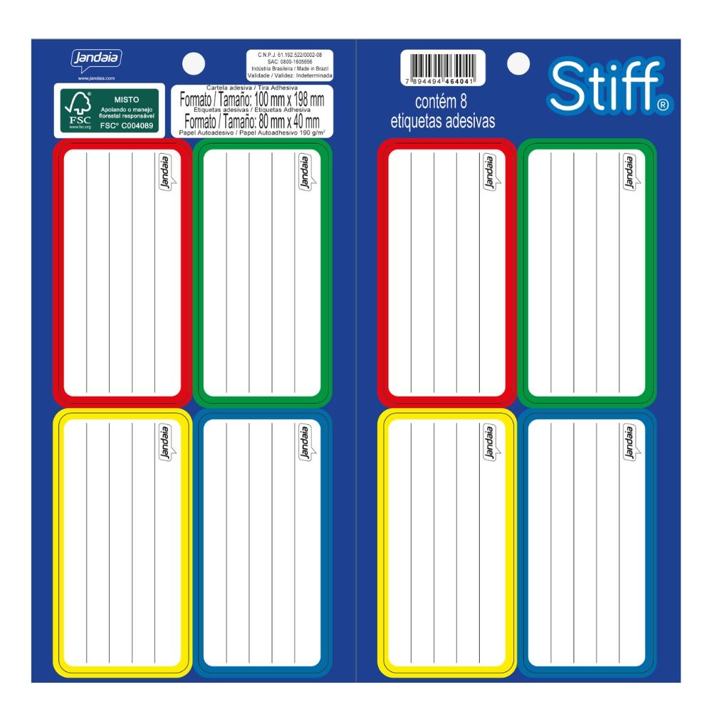 Etiq. Ident. 40x80mm Folha C/8 Etiq. Stif...