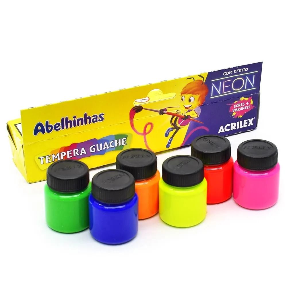 Tinta Tempera Guache 15ml 6 Cores Neon Re...