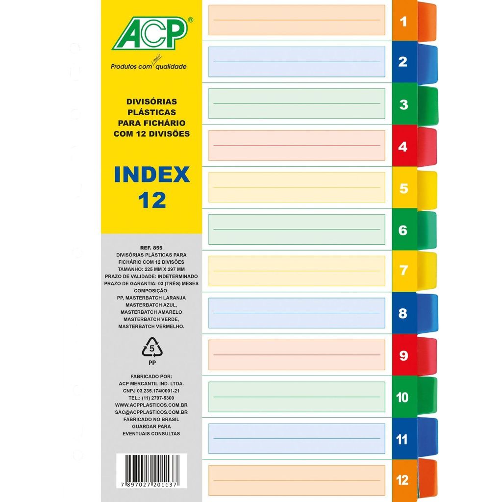Divisória p/Fichário c/10 Divisões Ref.75...