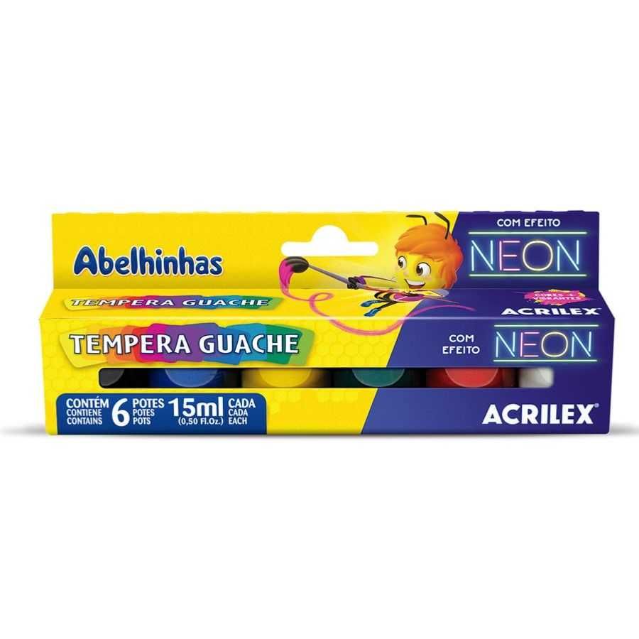 Tinta Tempera Guache 15ml 6 Cores Neon Re...