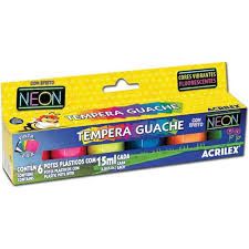 Tinta Tempera Guache 15ml 6 Cores Neon Re...