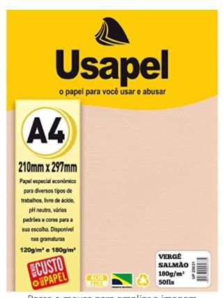 Papel Verge A4 180g 50Fls Ref.25031 Salmão