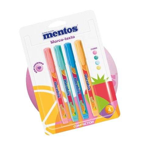 Pincel Marca Texto Mentos 4 Cores c/Cheir...