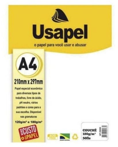 Papel Couche A4 180g 50Fls Ref.25008 Branco