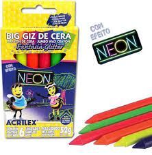 Giz de Cera Big Glitter 6 Cores Neon Ref....