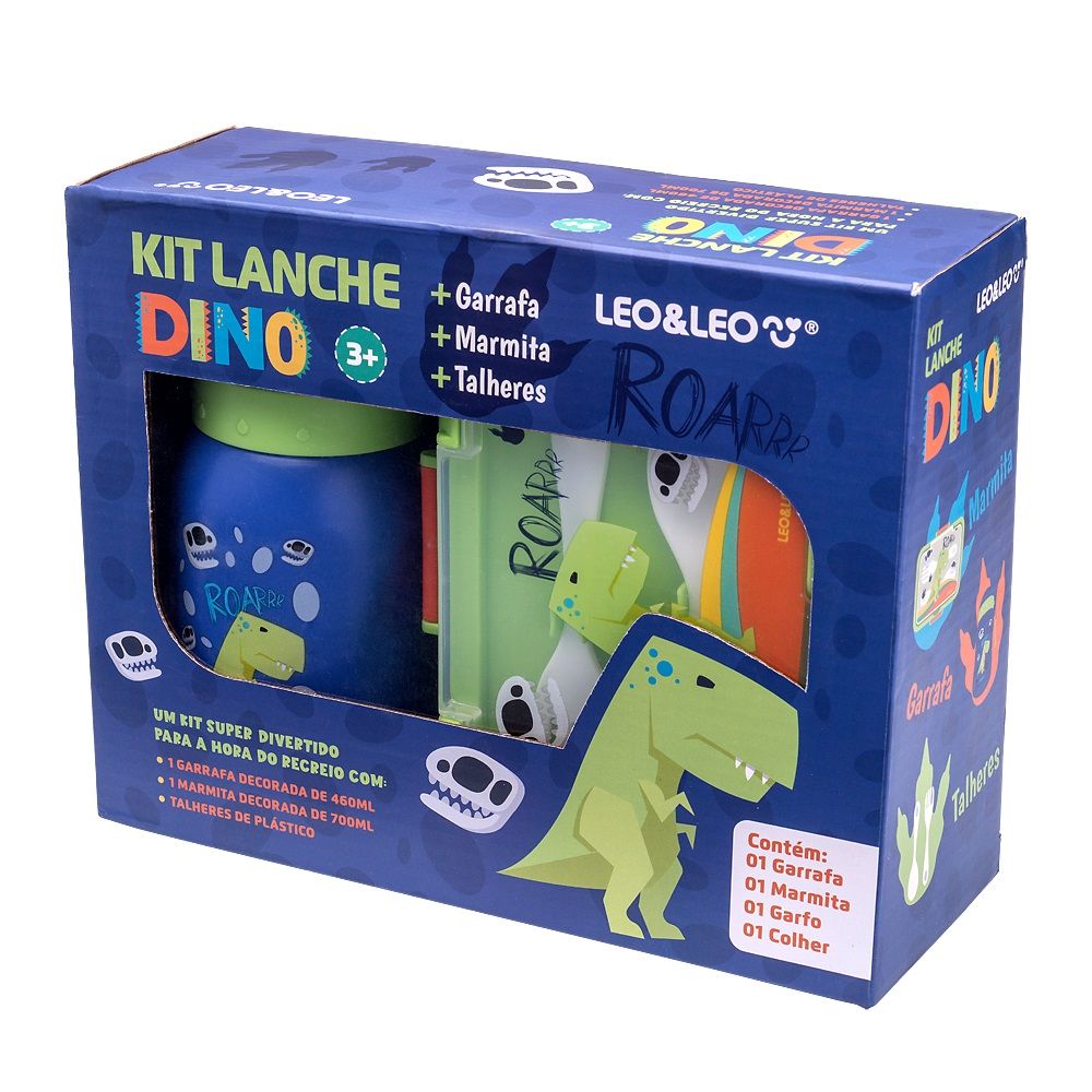 Kit Lanche Dino c/garrafa+marmita+talher